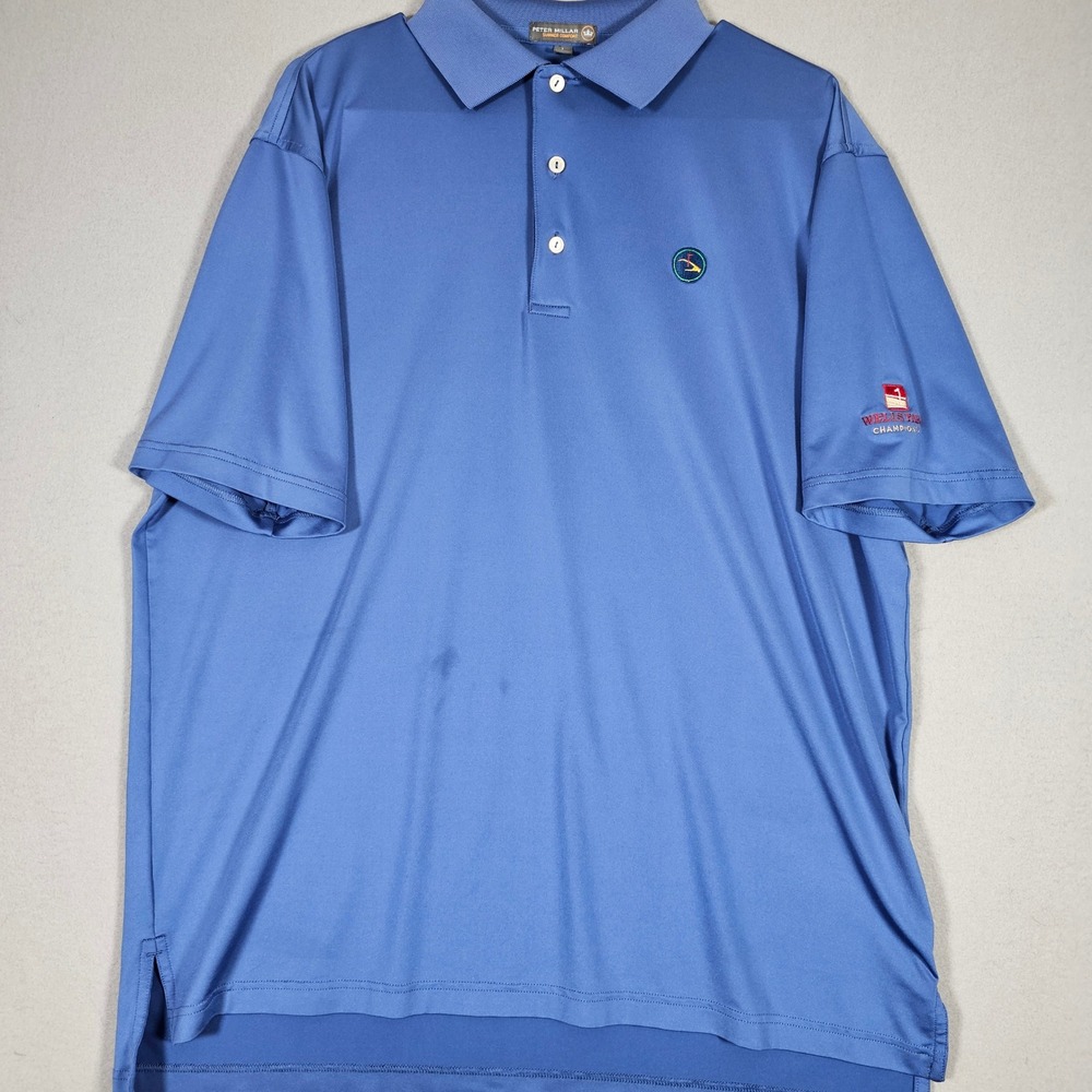 Peter Millar‎ Summer Comfort Polo Shirt Mens Large Blue Wells Fargo Championship
